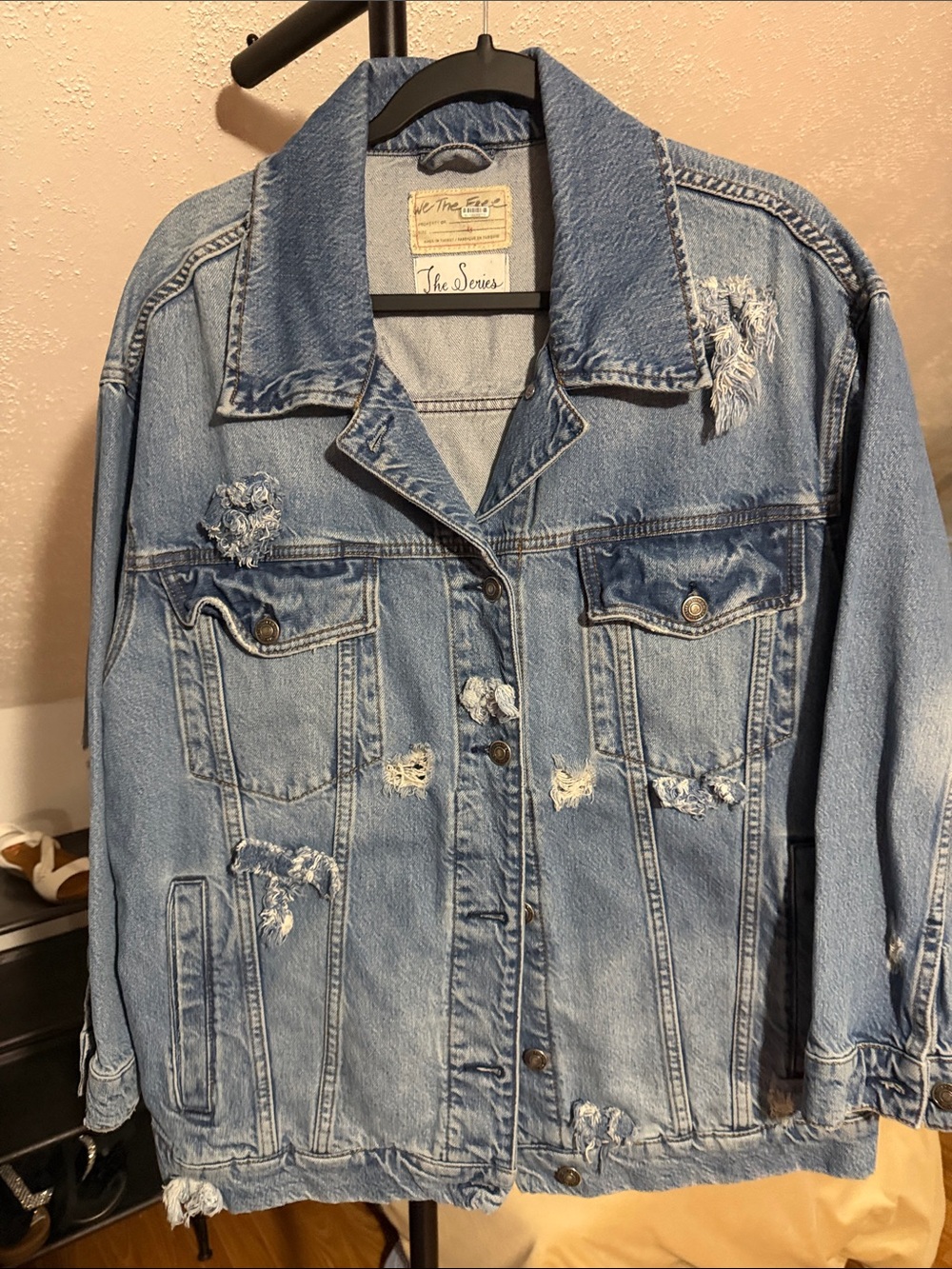 We The Free Light Blue Distressed Denim Jacket